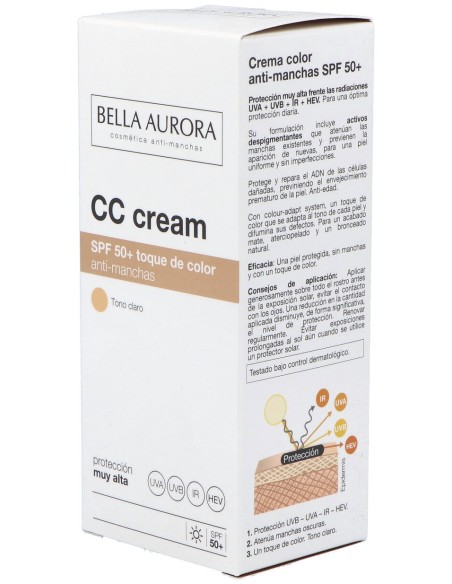 Bella Aurora Spf50 Crema Color Anti-Manchas Tono Claro 30Ml