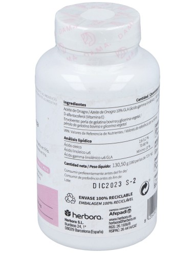 Herbora Aceite De Onagra Y Vitamina E 180 Perlas