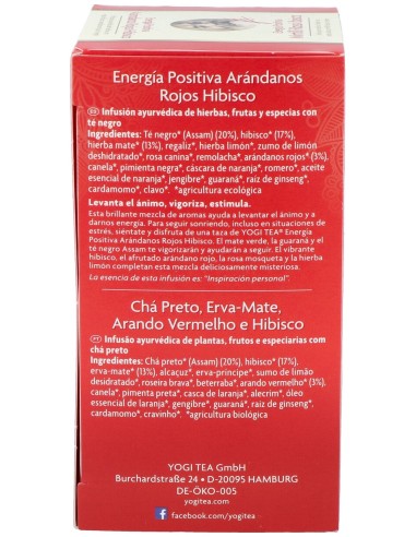 Yogi Tea Energia Positiva Arandano Hibisco 17Inf.