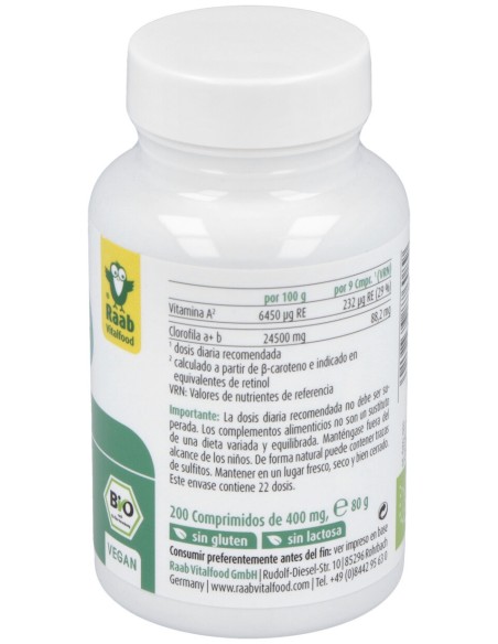 Raab Vitalfood Chlorella Ecológica 200 Comp