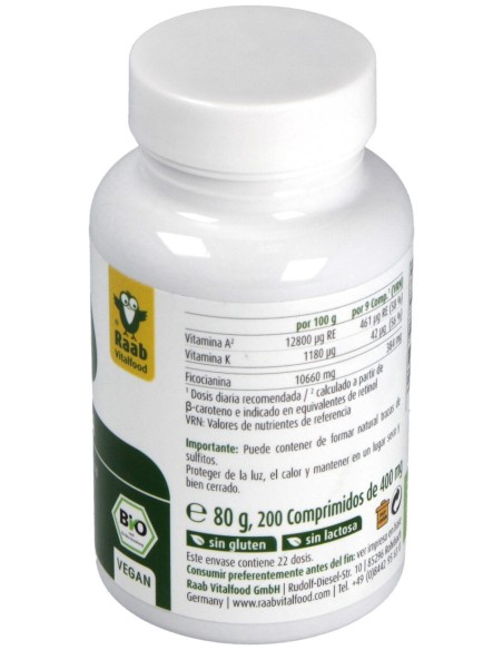 Raab Vitalfood Alga Spirulina Bio 200Comp
