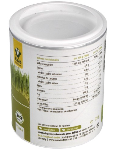 Raab Vitalfood Verde De Trigo Bio Polvo 75G