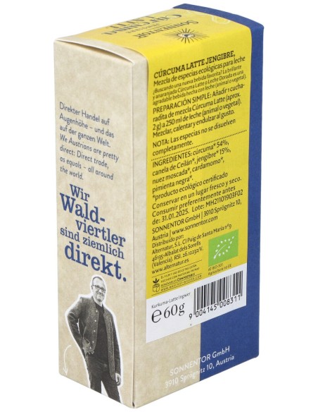 Sonnentor Curcuma Latte Ginger Leche Dorada 60G