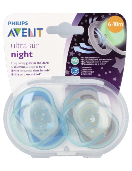 Chupete Nocturno 6-18Meses Azul 2Ud Scf376/21