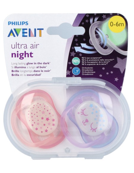 Philips Avent Sucette Ultra Air Nocturne Rose 2Unités