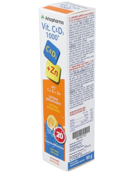Arkopharma Vitamina C&D3+Zn 1000 20Comp