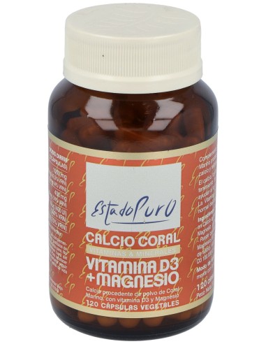 Calcio Coral+Vit D3+Mg 120Cap. Estado Puro