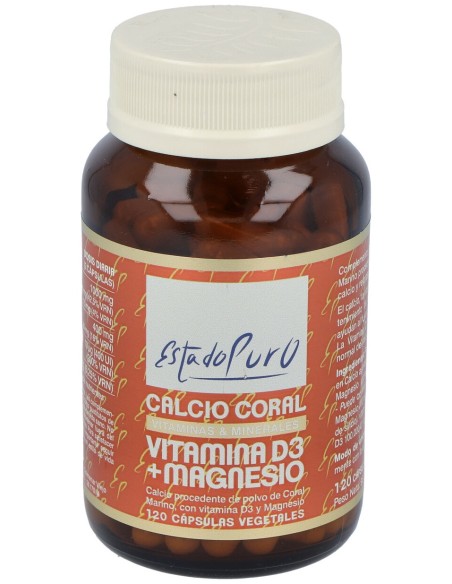 Calcio Coral+Vit D3+Mg 120Cap. Estado Puro