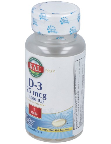 Kal Vitamina D3 1000Ui 100 Perlas