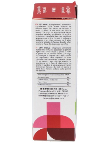 Geranio Aceite Esencial Alimentario Bio 10Ml.