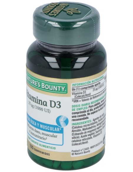 Nature'S Bounty Vit D3 25 Mg 1000 Ui 100Comprimidos