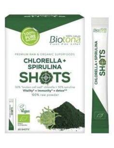 Chlorella+Espirulina Raw 20Shots. Bio Sg Vegan