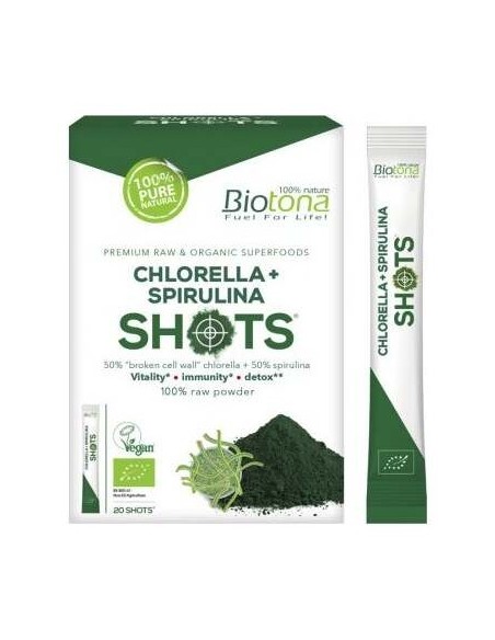 Chlorella+Espirulina Raw 20Shots. Bio Sg Vegan