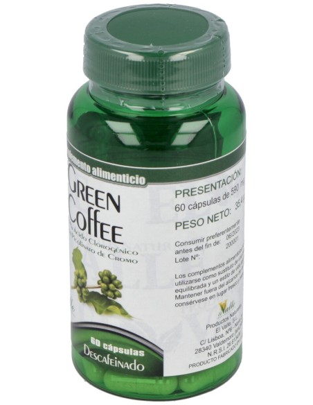 El Valle Green Coffee Cafe Verde Descafeinado 60Caps