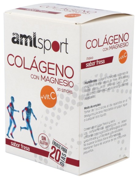 Amlsport Colágeno Con Magnesio + Vit. C Fresa 20 Sticks