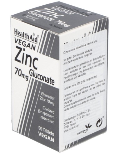 Healthaid Gluconato De Zinc 70 Mg 90 Comprimidos