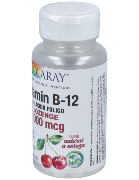 Solaray Vitamina B12 + Ácido Fólico 1000Mg Sublingual 90Comp