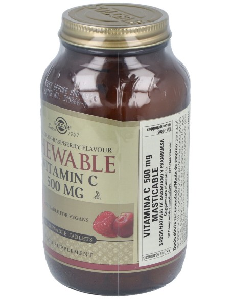 Vitamina C 500Mg. Frambuesa 90Comp.Masticables