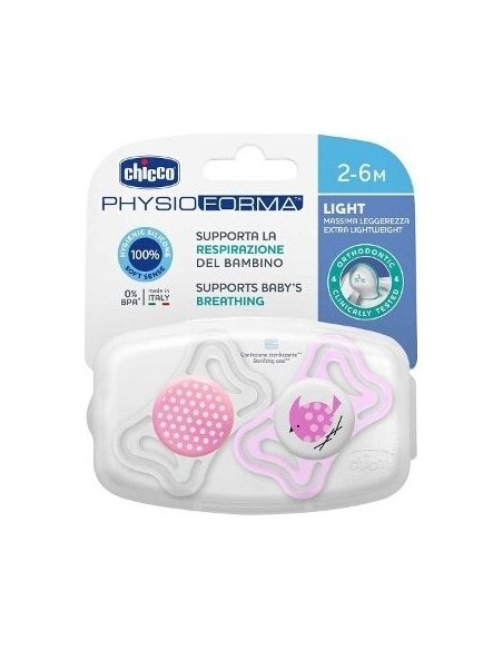 Chicco Chupete Silicona Physio Light Ortodontico Rosa 2-6 M 2 U