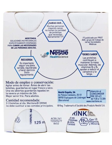 Meritene Drink Chocolate 125Ml X 4Botellas