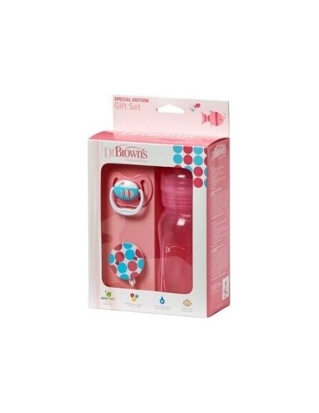 Dr Browns Pack Rosa Biberon 270 Ml + Chupete Y Broche De Regalo