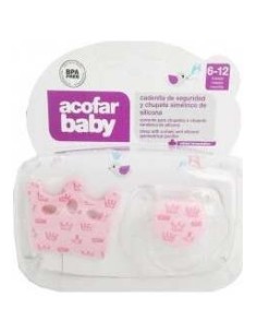 Acofarbaby Cadenita Y Chupete Silicona Simetrico Rosa 6-12M