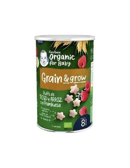 Gerber Organic Grain & Grow Puffs Trigo Y Arroz Con Frambuesa 35G