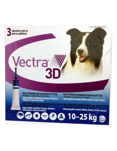 Vectra Perros 3D 10-25 Kg 3 Pip Ceva
